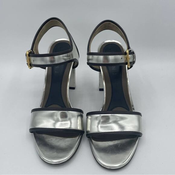 MARNI Silver Metallic Block Heel Sandal Ankle Strap Sz 36.5 / 6 - Picture 3 of 8